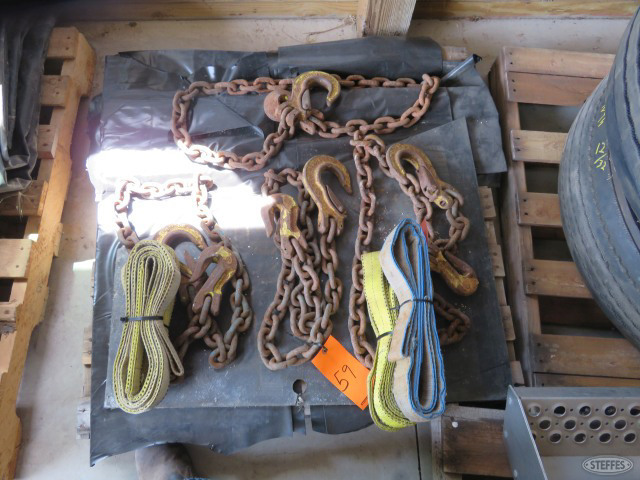 Pallet of heavy chains and lifting straps
